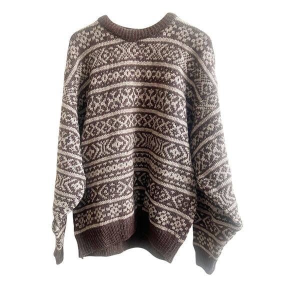 Edward Bryan Other - Edward Bryan 100% Wool Crew Neck Sweater Fair Isle Size Large Brown Tan